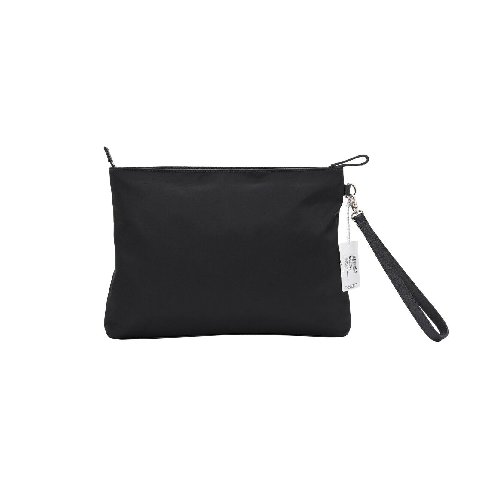 $480 Testoni Bologna Black Karibu Calf + Fabric Hand Clutch Bag + Handle