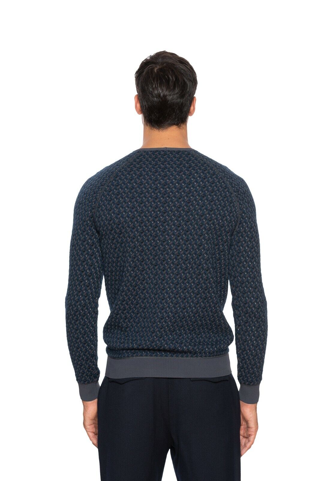 980$ GIORGIO ARMANI Sweater Virgin Wool Jacquard 3D Blue 38 US / 48 EU