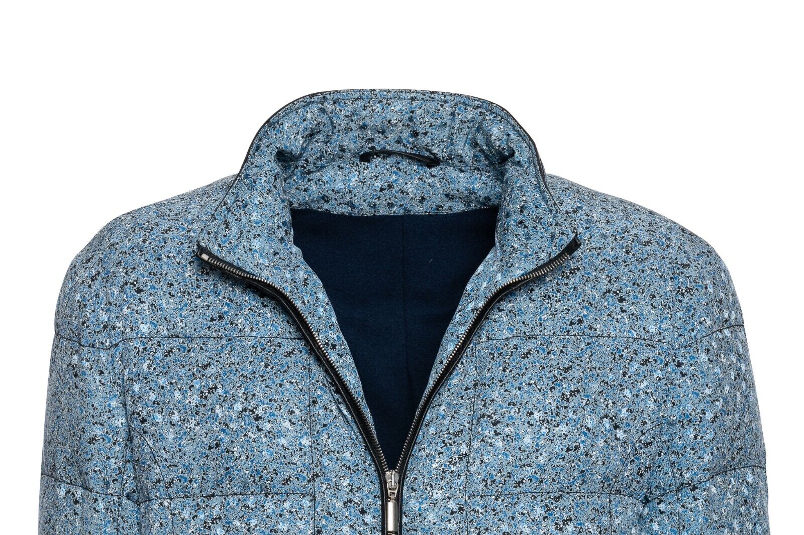 2500$ ITALO FERRETTI Puffer Jacket Blue 100% Silk Water Repellent + Leather Sz L