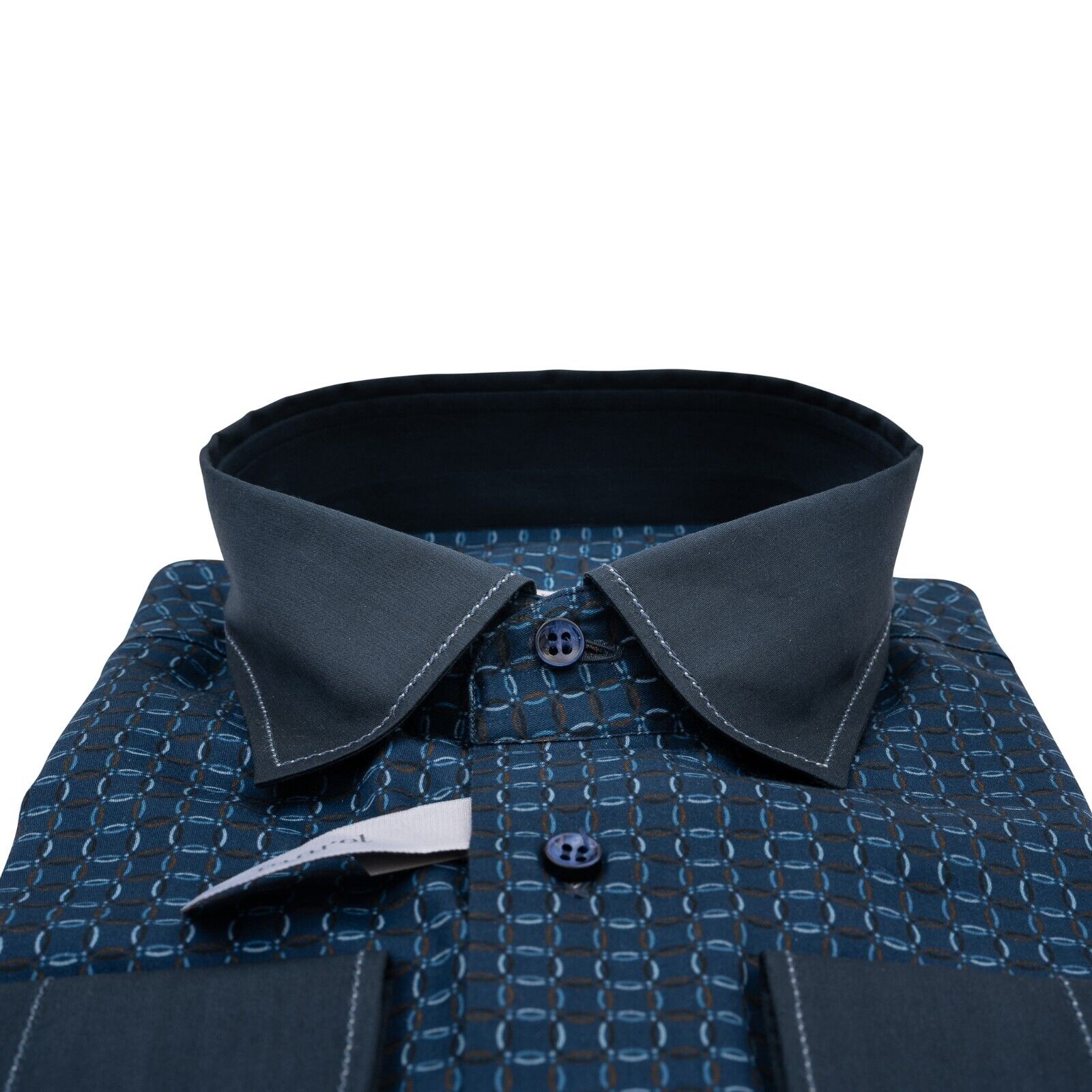 1400$ LUXURY MAROL BOLOGNA Shirt Blue "Rings" 100% Alumo Cotton  15.75 - 40