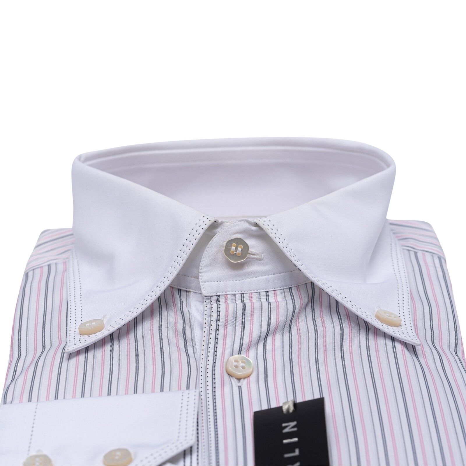 690$ LUXURY GERLIN Shirt Striped Point White ALUMO Cotton 16 41 2T ZILLI