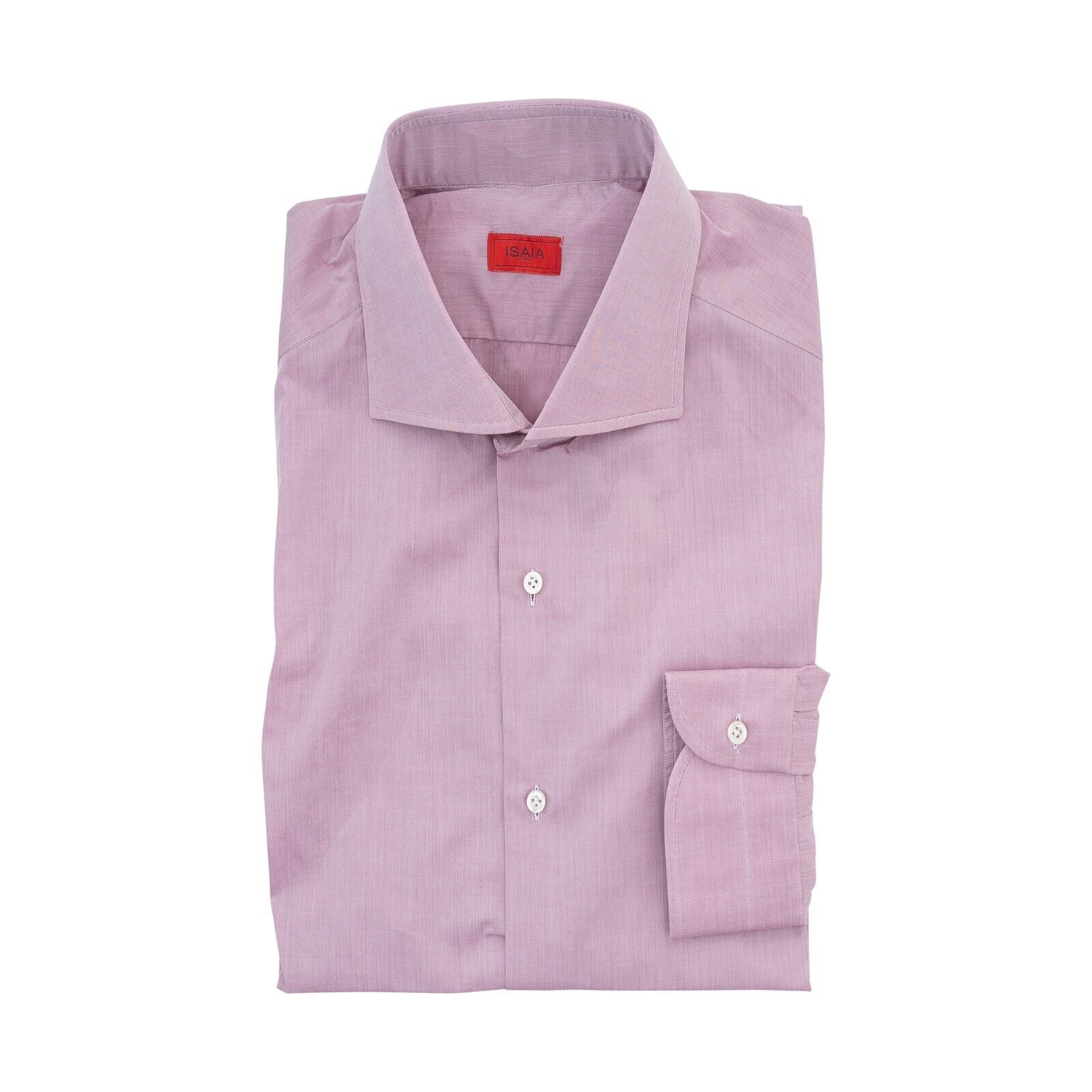 690$ ISAIA NAPOLI Solid Dark Pink Hand-Sewn Sartorial Dress Shirt Cotton
