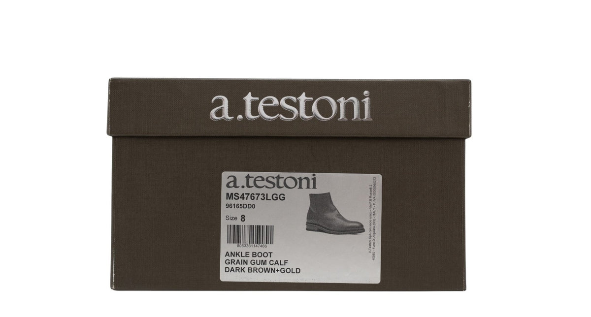 1550$ TESTONI Ankle Zip Boot Shoes Grain Calf Dark Brown 8 UK / 9 US / 42 IT