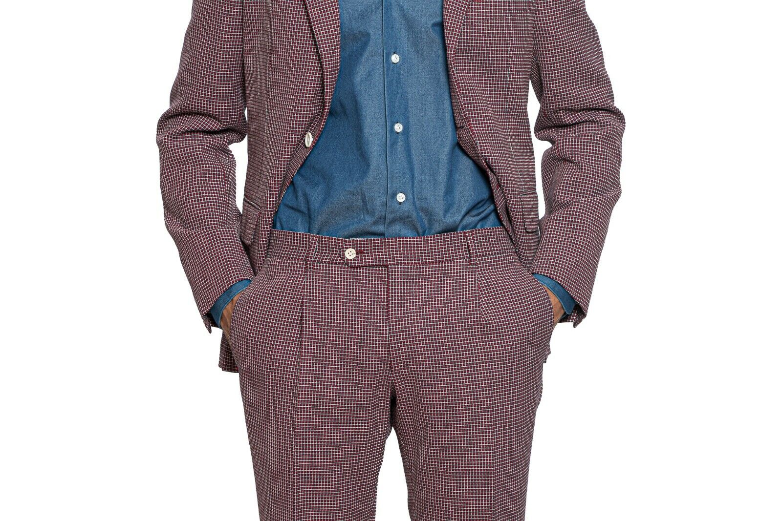 $2650 Belvest Red & Blue Suit Check Heavy Cotton 40 US / 50 EU 8R JACKETINTHEBOX