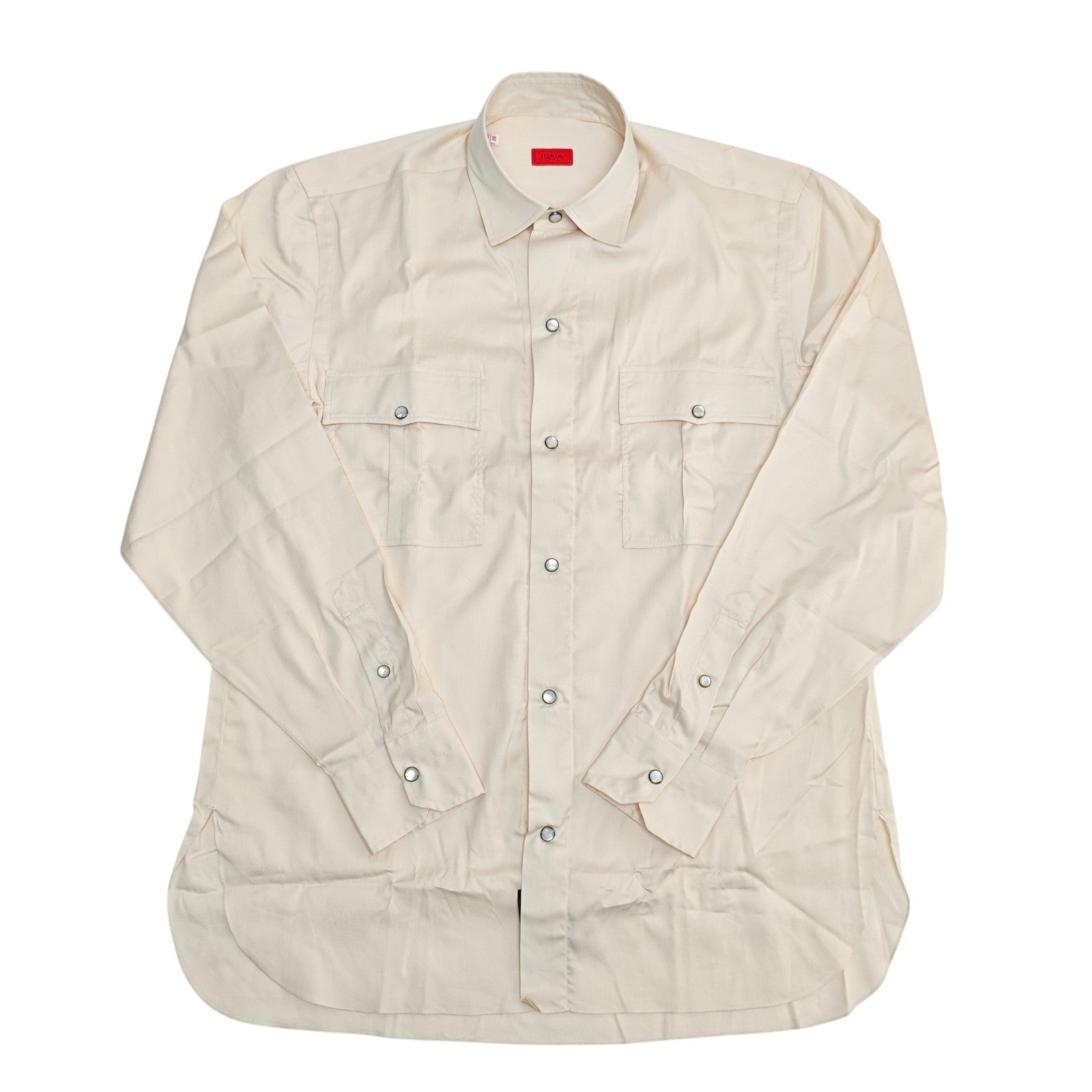 850$ ISAIA "Western" Cream Casual Shirt Pockets White Cotton - Silk 15.5 - 39