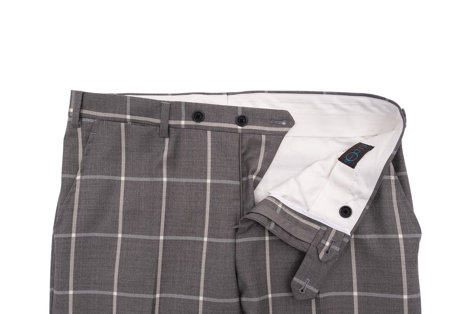 $1900 EIDOS by ISAIA NAPOLI Gray Windowpane Suit Cotton Wool Drop 7 Regular
