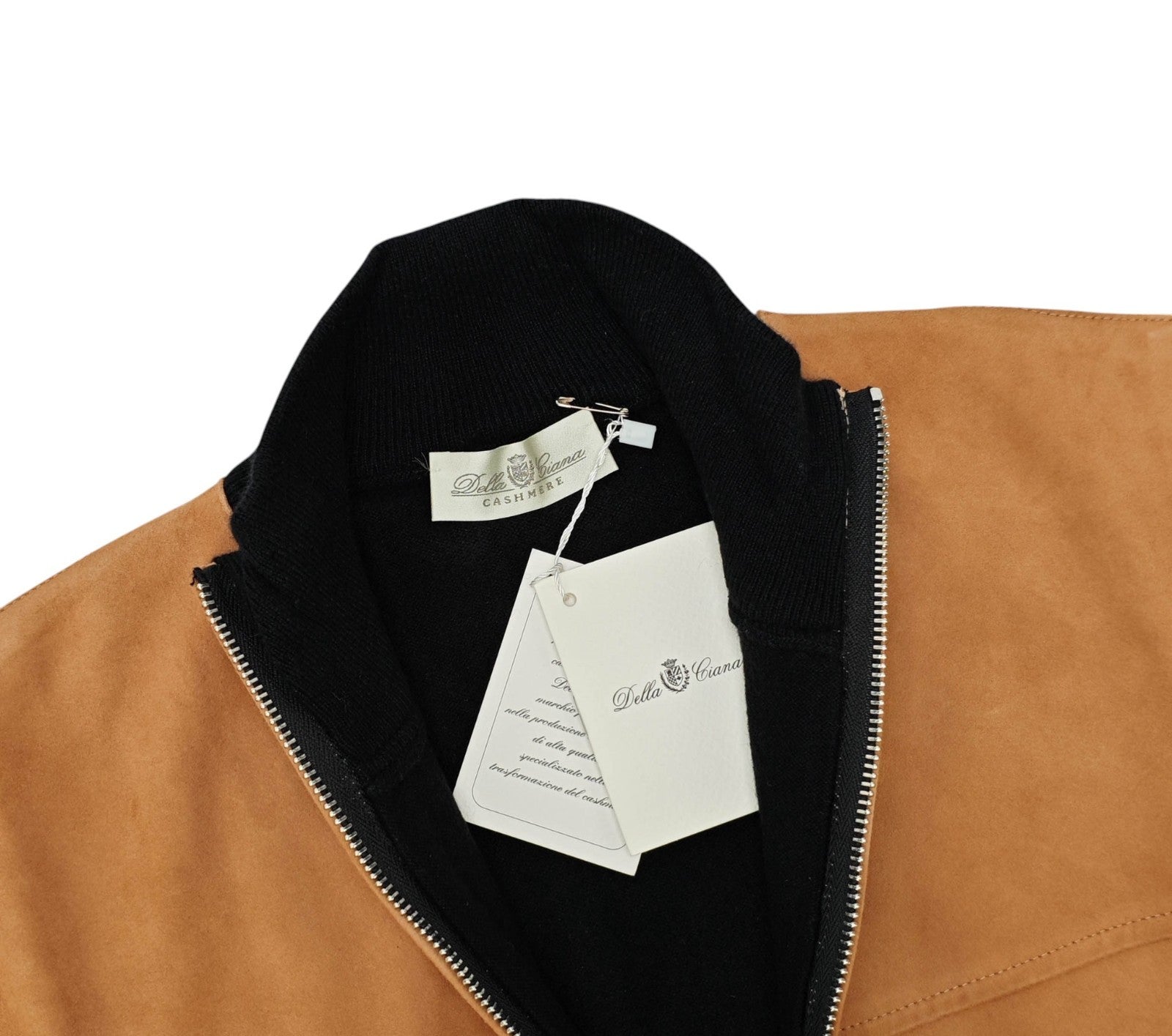 2800$ DELLA CIANA CASHMERE Black Bomber Zip Jacket Suede Leather - Cashmere