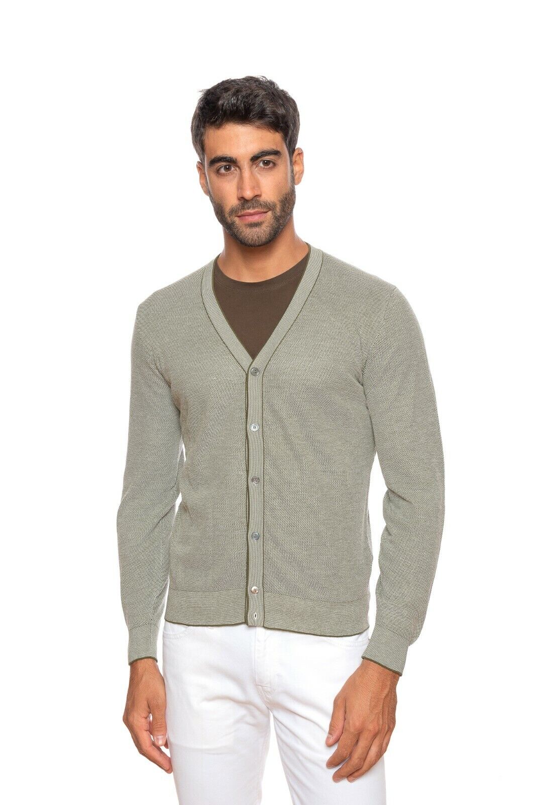 Italian Luxury Knitwear FILIPPO DE LAURENTIIS Cardigan Green Soft Cotton