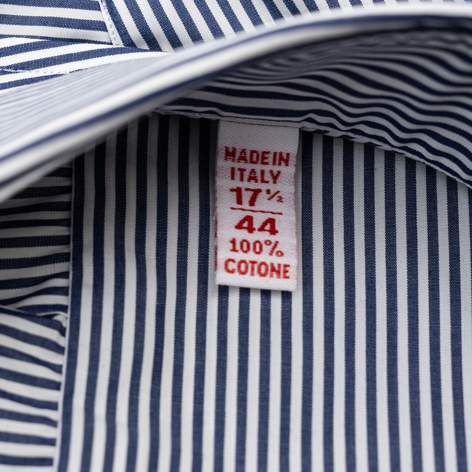 690$ ISAIA NAPOLI Blue Hand-Sewn Striped Dress Shirt Fine Cotton 17.5 - 44