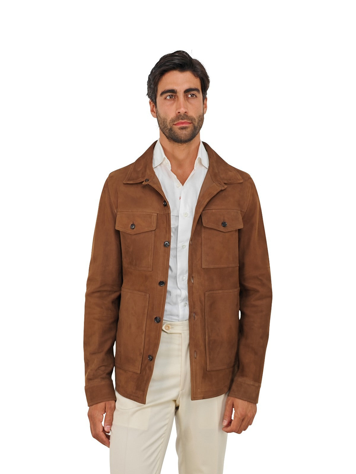 4200$ ISAIA NAPOLI Brown Overshirt Jacket Leather Suede Lambskin 40 US / 50 EU