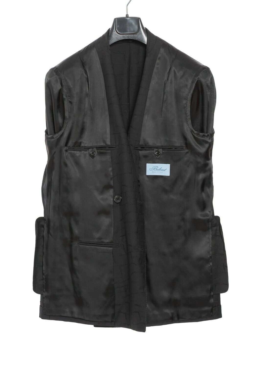 2080$ BELVEST Black Double Breasted Jacket Wool 42 US / 52 EU 8R Super Slim Fit