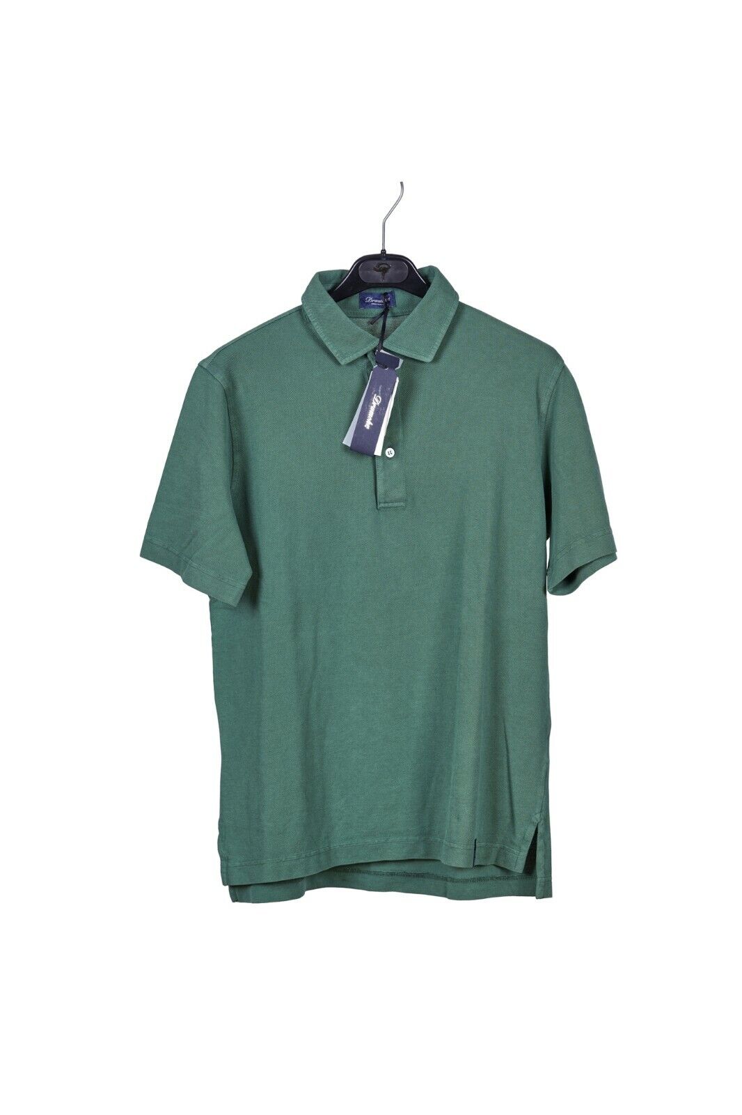 179$ Italian Luxury Knitwear DRUMOHR Polo Shirt Cotton Piquet Washed Green Sz S