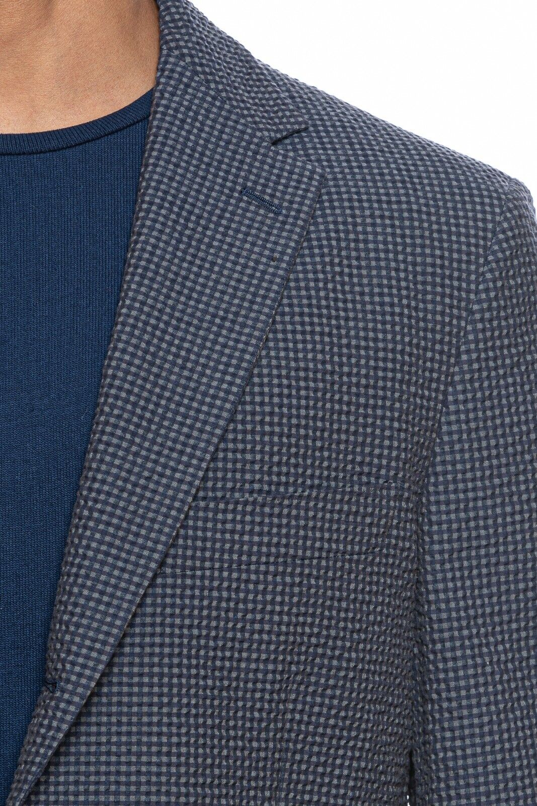 BELVEST Blue Cotton Micro Checks Jacket Blazer 46 US / 56 EU 7R