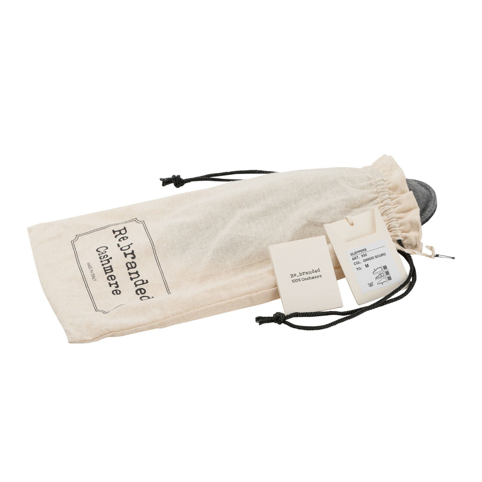 Italian Luxury Re_branded Cashmere Slippers Pure Cashmere Grey Made in Italy