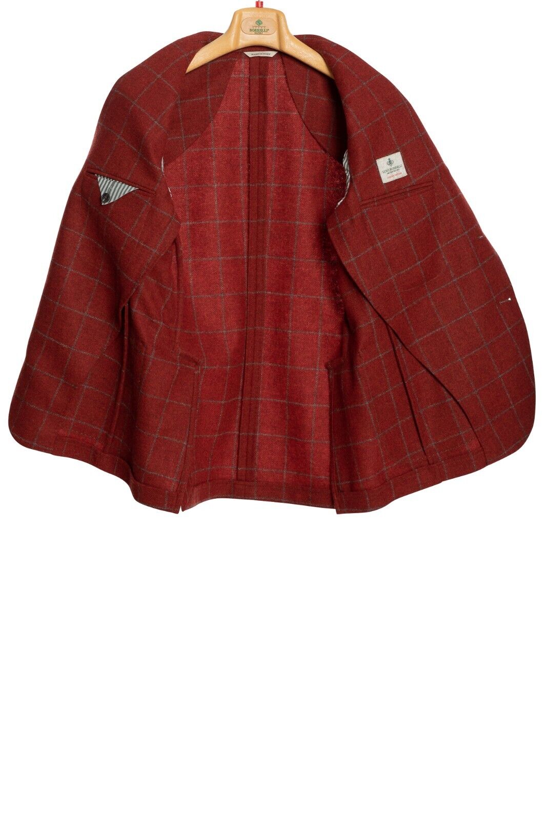 $1350 LUIGI BORRELLI "NISIDA" Venetian Red Plaid Jacket Sport Coat Wool Cashmere