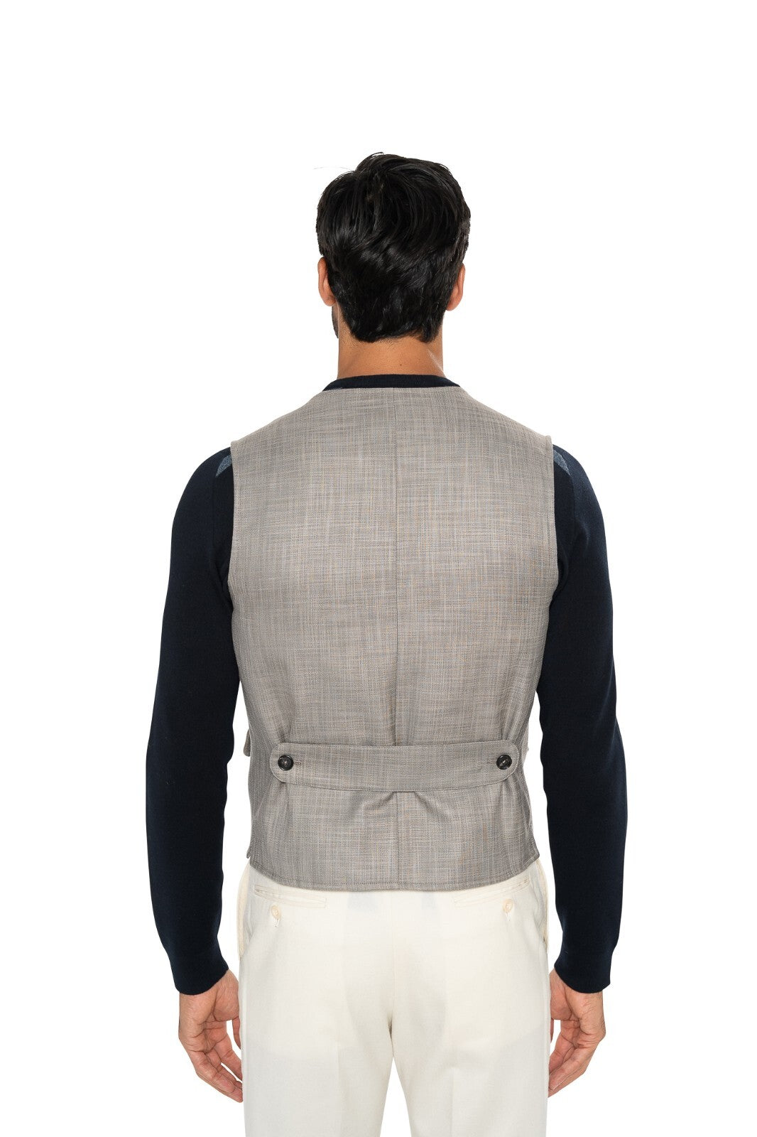 1600$ ISAIA NAPOLI Light Gray Vest Jacket Techno Wool & Suede 36 US / 46 EU