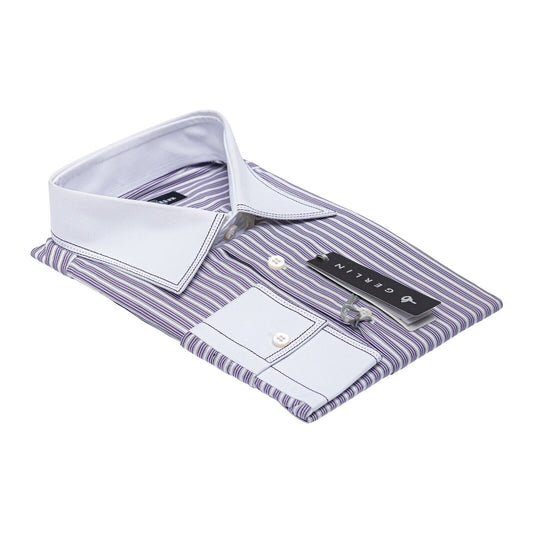 690$ ITALIAN LUXURY GERLIN Shirt Striped Violet Cotton 16 - 41 9S BIJAN