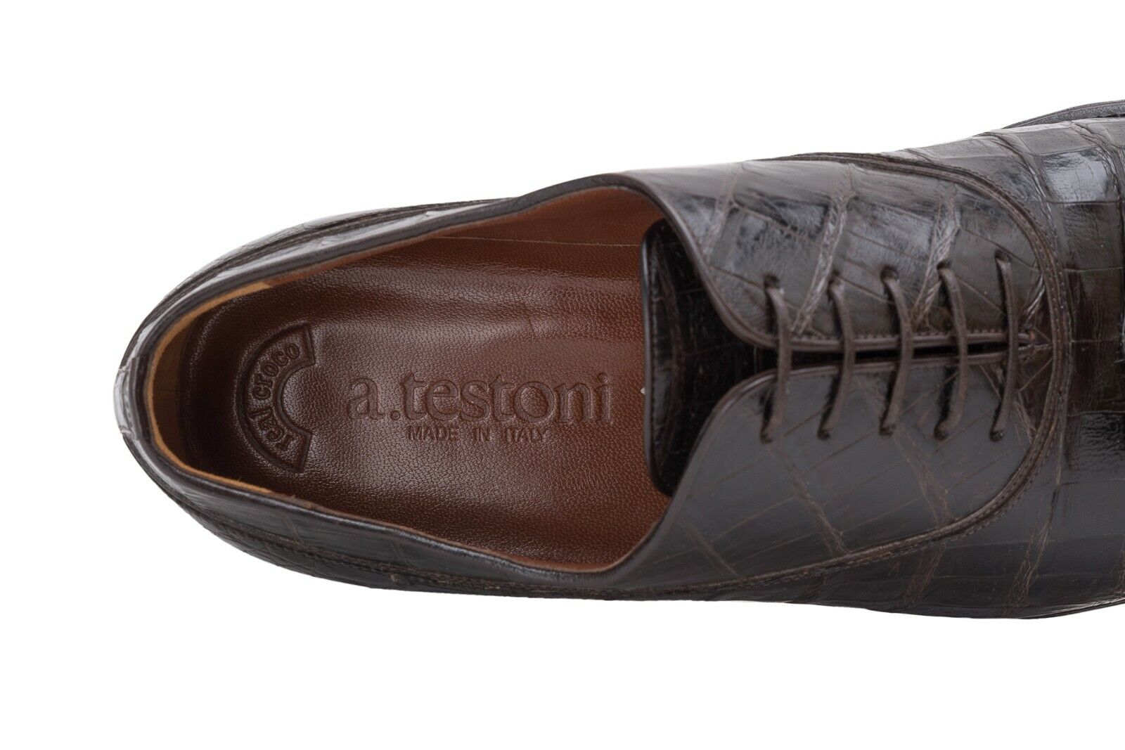 $3200 Testoni Bologna Dark Brown Goodyear Oxford Shoes Genuine Crocodile