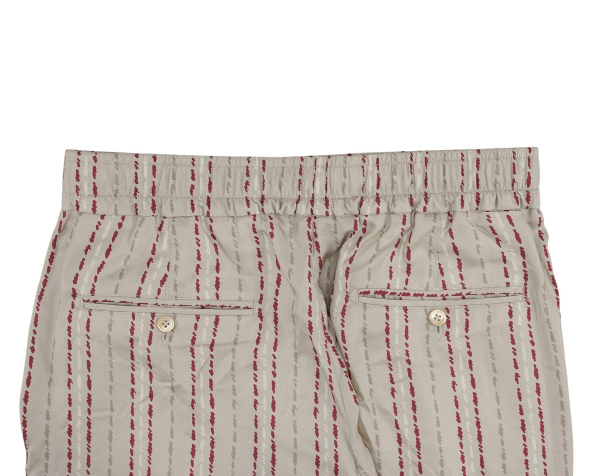 1690$ ISAIA Beige Drawstring Sport Pant 100% Silk Relaxed Fit 32 US / 48 EU