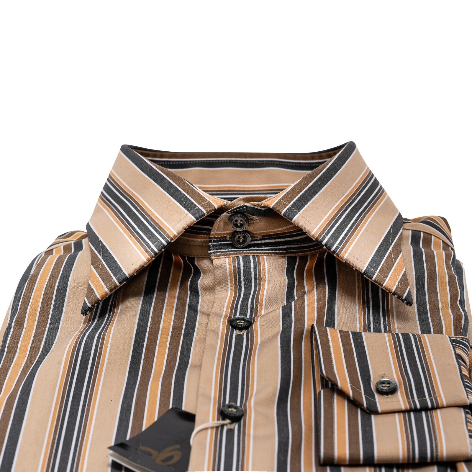 690$ LUXURY GERLIN Shirt Striped Brown / Beige Cotton 16 - 41 5I BIJAN