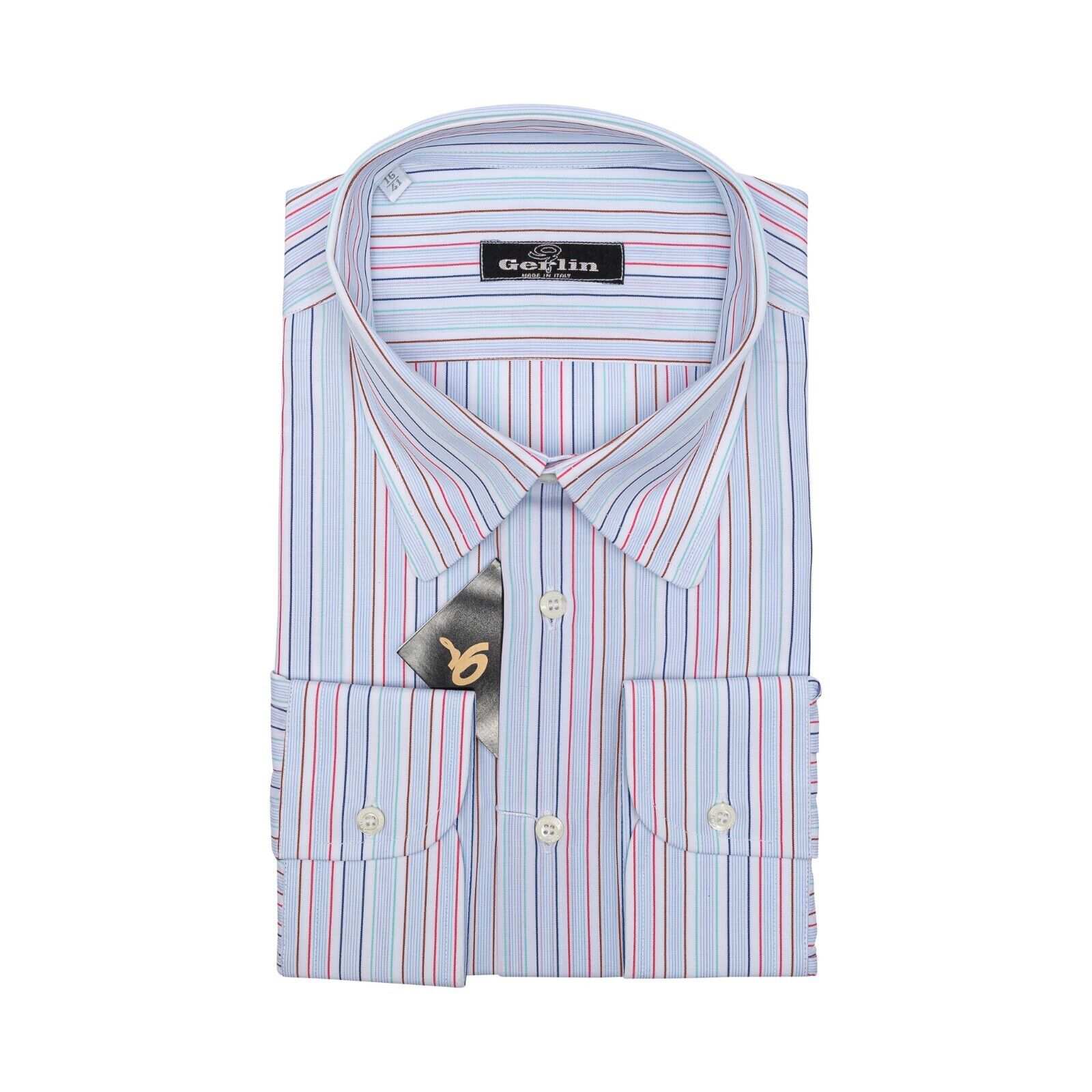 690$ LUXURY GERLIN Shirt Striped Light Blue Cotton 16 - 41 4E BIJAN