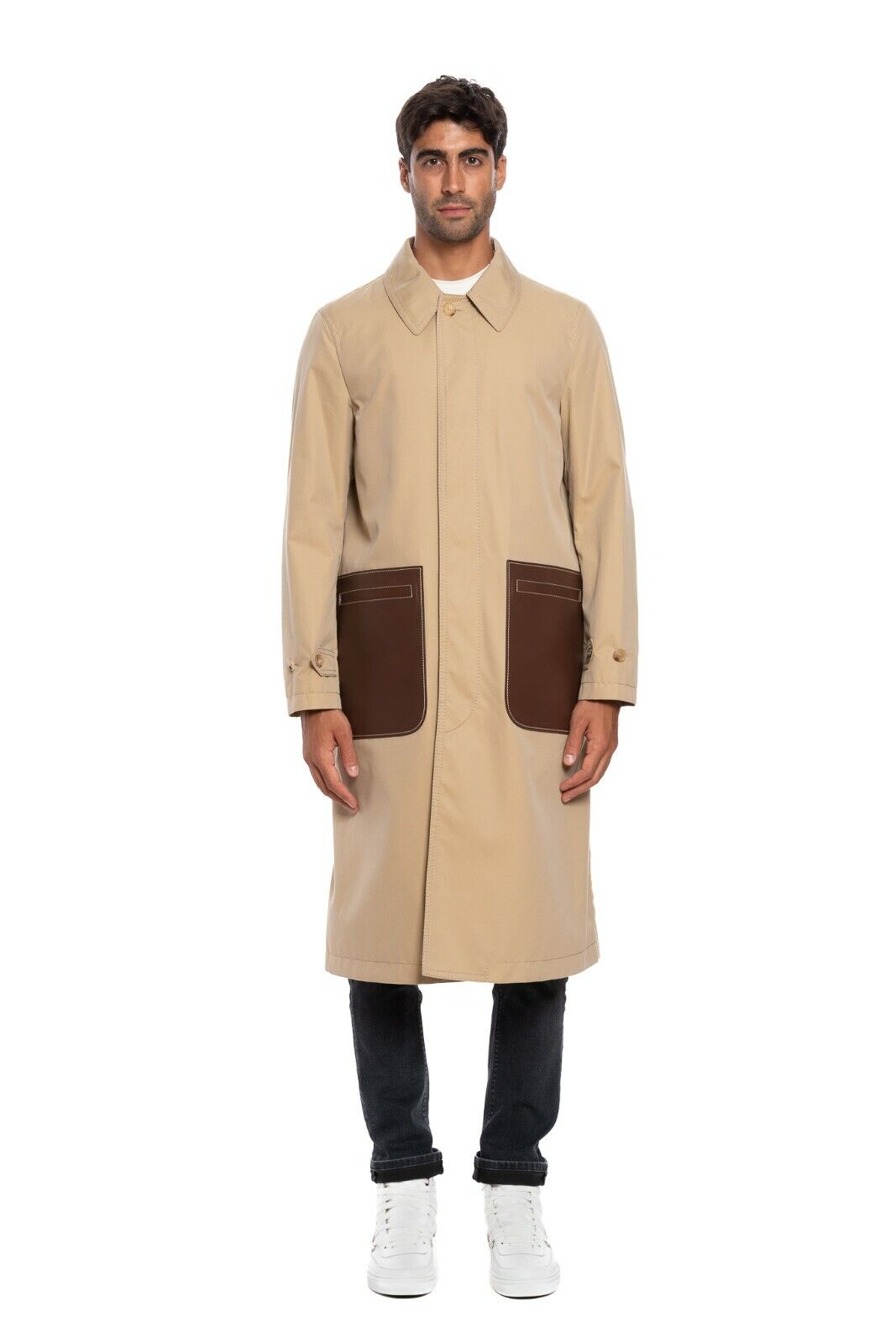 2450$ BURBERRY RUNWAY Cotton-Gabardine Honey Trench Coat with Leather Pockets