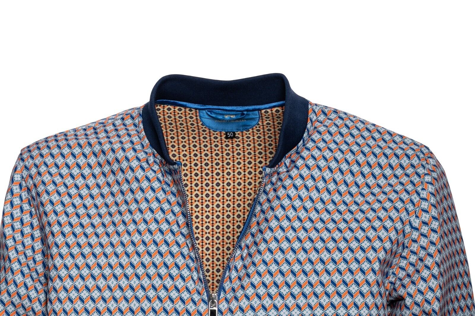 1600$ FABIO CAVIGLIA Bomber Jacket "MEDALLION" Blue / Orange 40 US / 50 EU