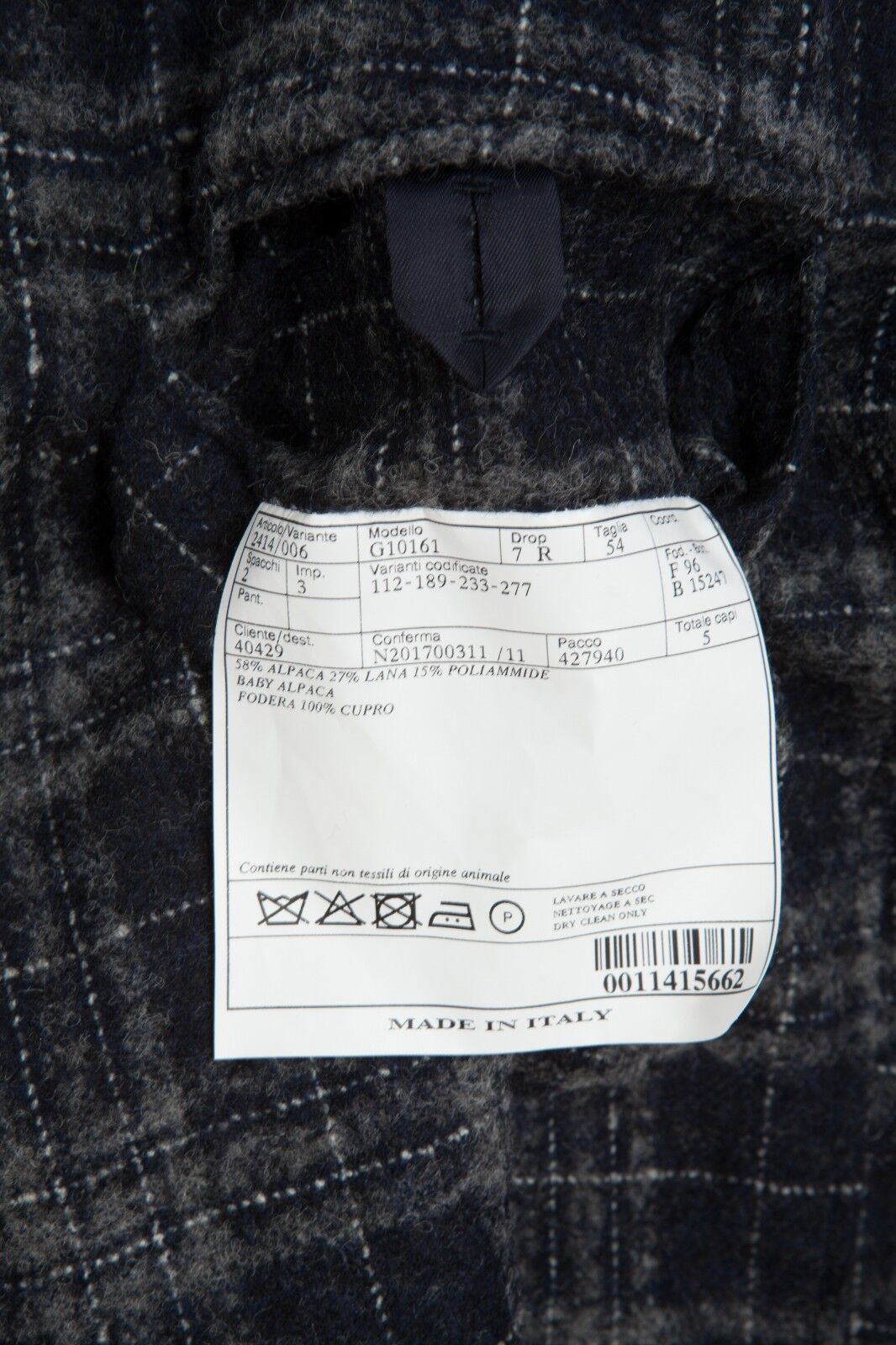 $2190 BELVEST Gray Blue Check Baby Alpaca Wool Jacket 44 US / 54 EU Drop 7R