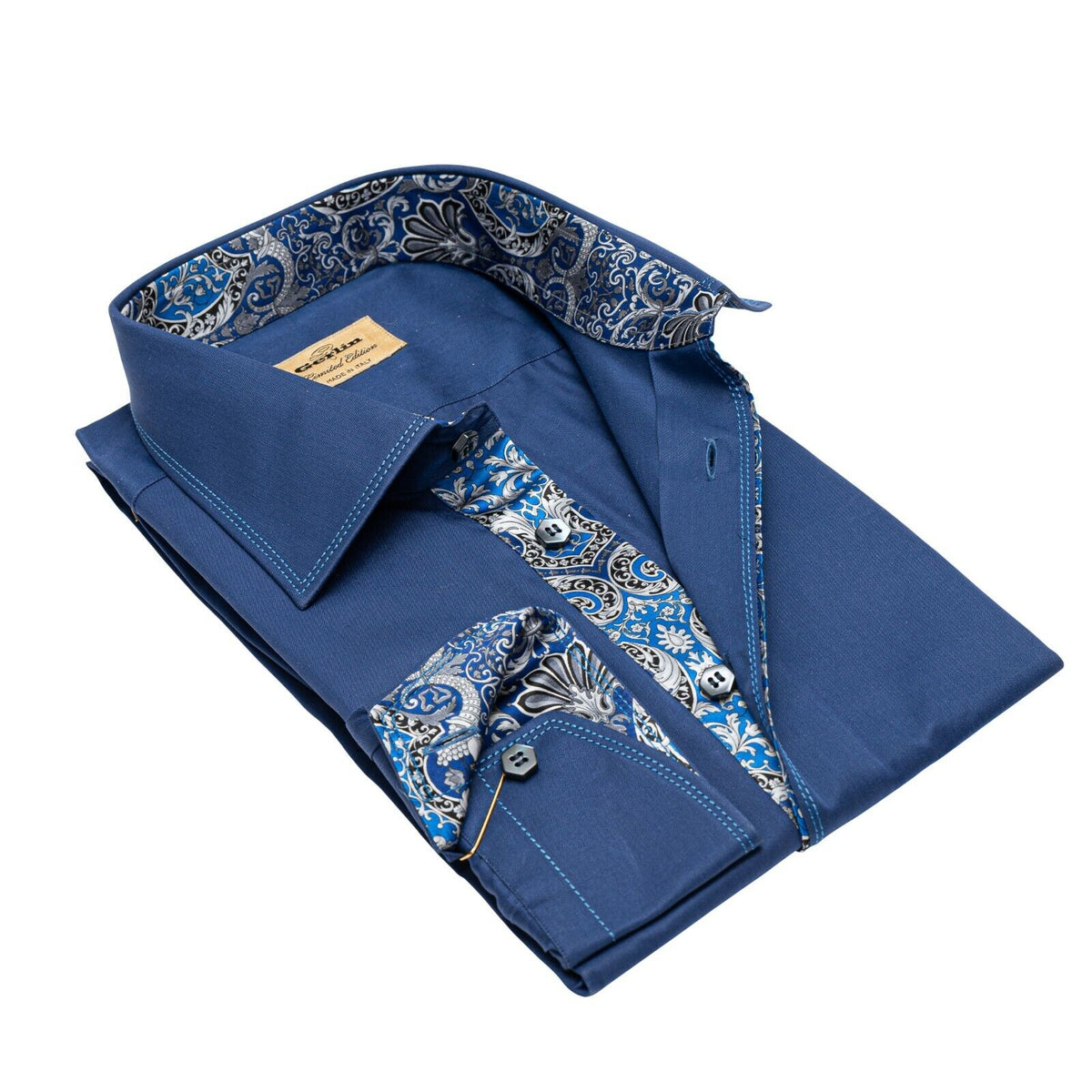 LUXURY 950$ GERLIN Shirt Blue ALUMO SUPRALUX Cotton + Silk 16-41 BIJAN