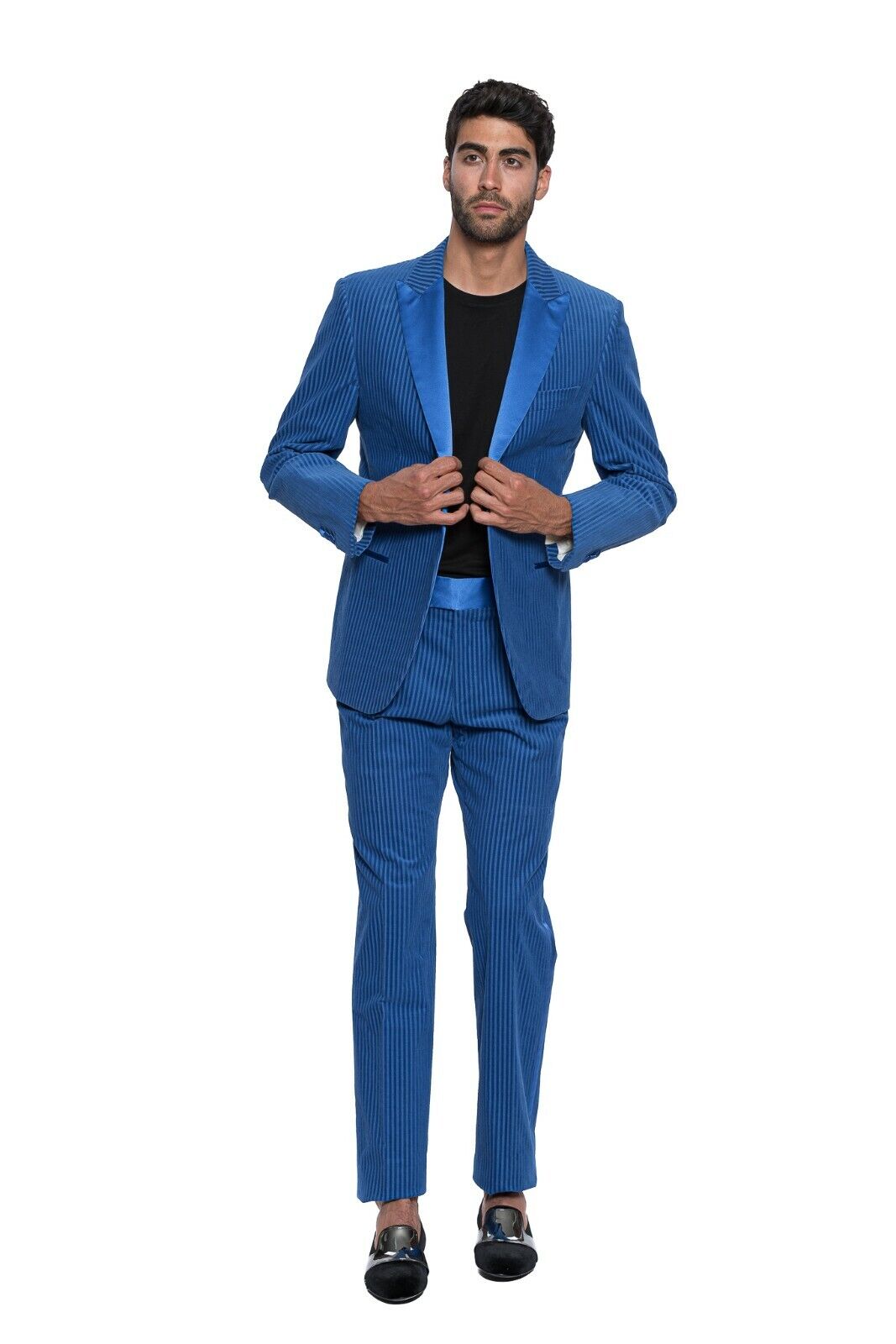 $3200 Belvest RARE Blue Corduroy Tuxedo Suit Peak Lapel 7R Regular Fit