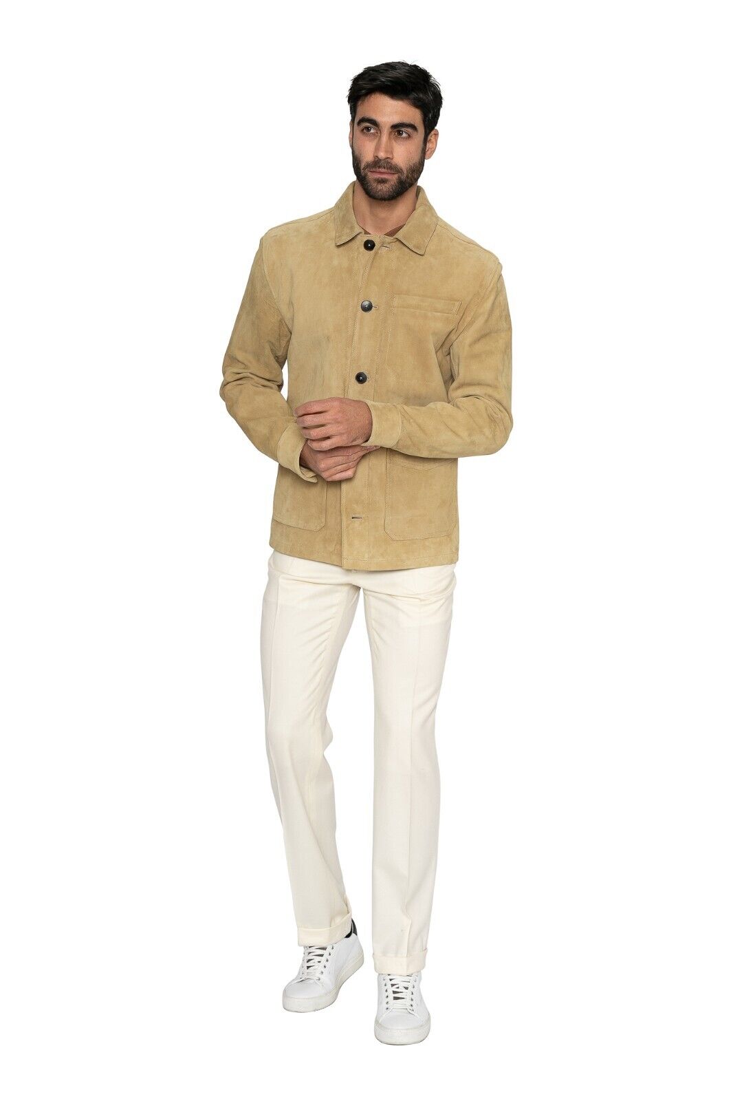 $1900 EIDOS by ISAIA NAPOLI Beige Jacket Blouson Suede Leather 38 US 48 EU Slim