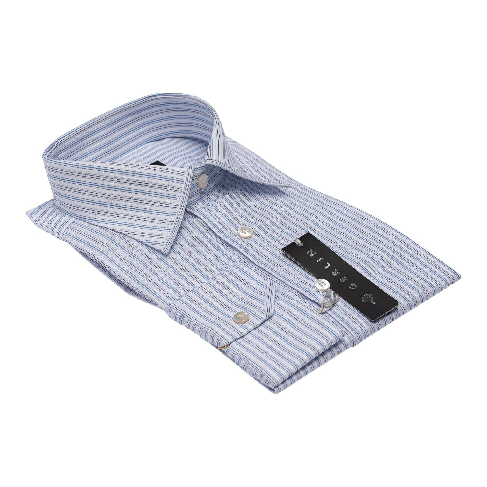 690$ LUXURY GERLIN Shirt Striped White Jacquard Cotton 16 - 41 3B ZILLI