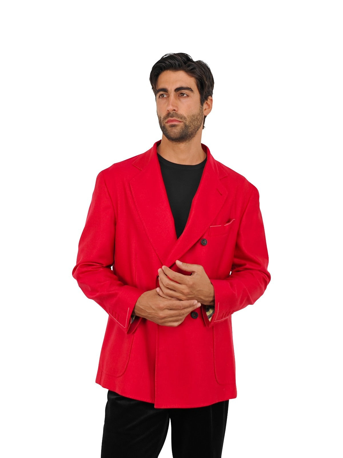 $2200 RUBINACCI NAPOLI Red Double Breasted Jacket Soft Cashmere 44 US / 54 EU