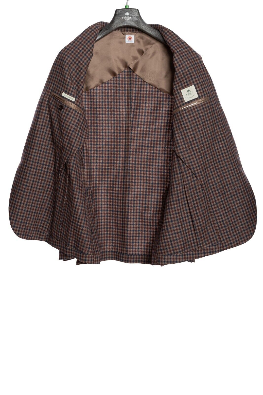$1800 LUIGI BORRELLI "SORRENTO" Hand-Sewn Light Brown Cheks Jacket Blazer Wool