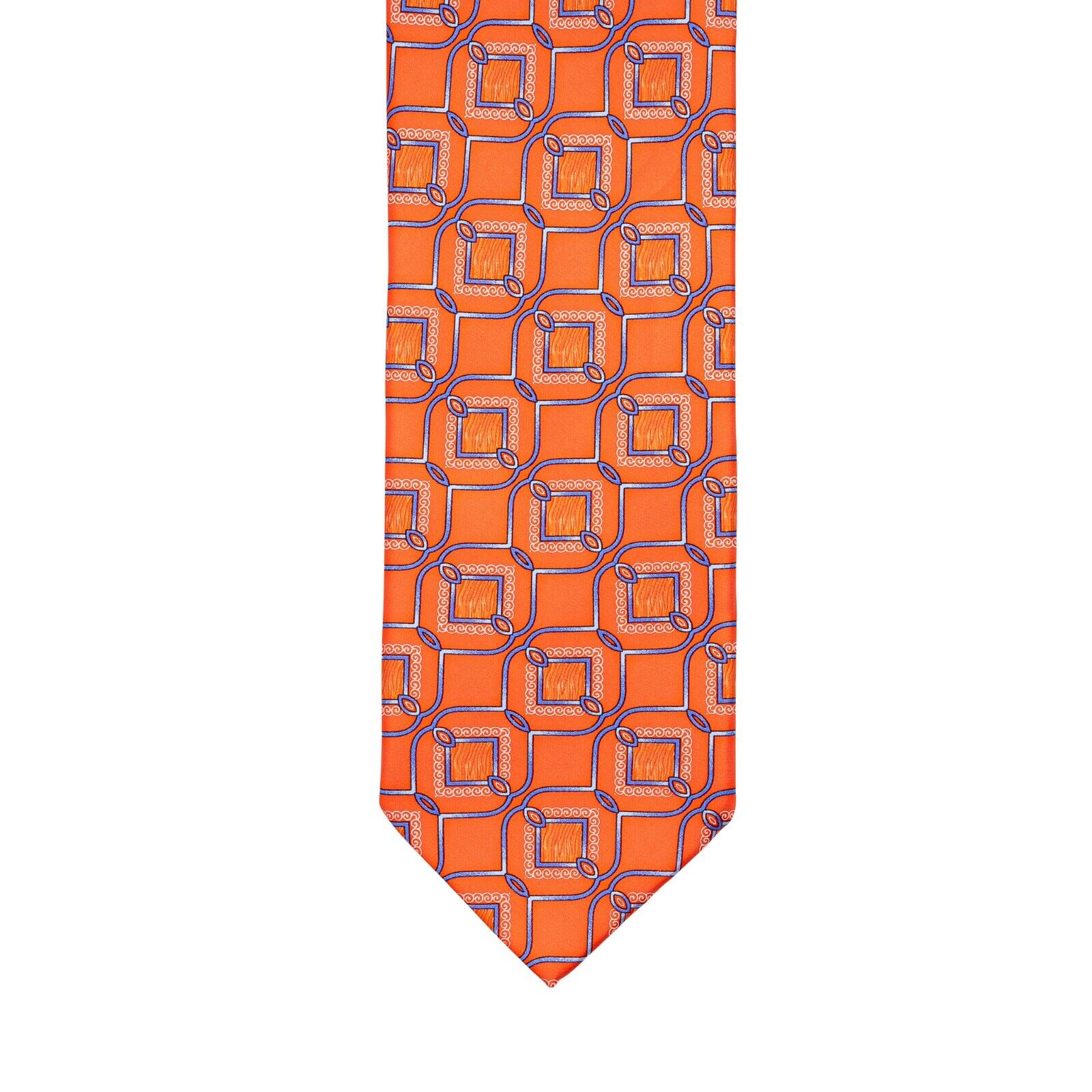 $290 ITALO FERRETTI Tie Geometric Orange 100% Silk Handmade in Italy BIJAN
