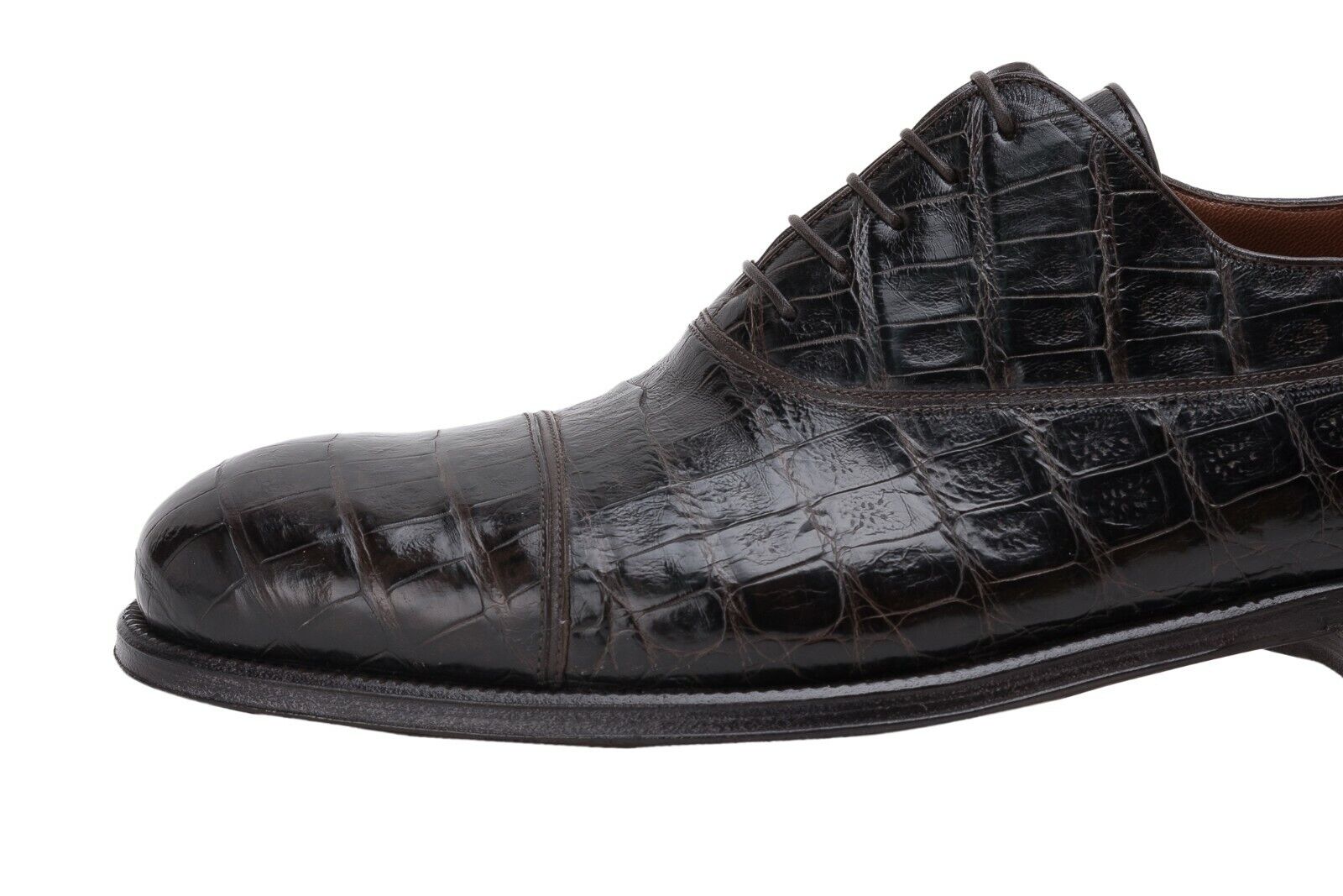 $3200 Testoni Bologna Dark Brown Goodyear Oxford Shoes Genuine Crocodile