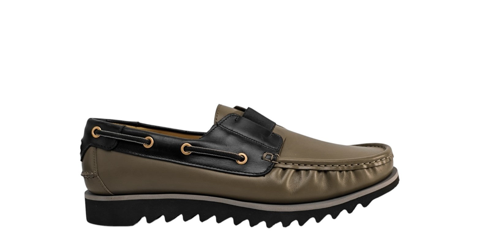 900$ TESTONI Boat Loafer Shoes Calf Mud / Black 8 UK / 9 US / 42 IT