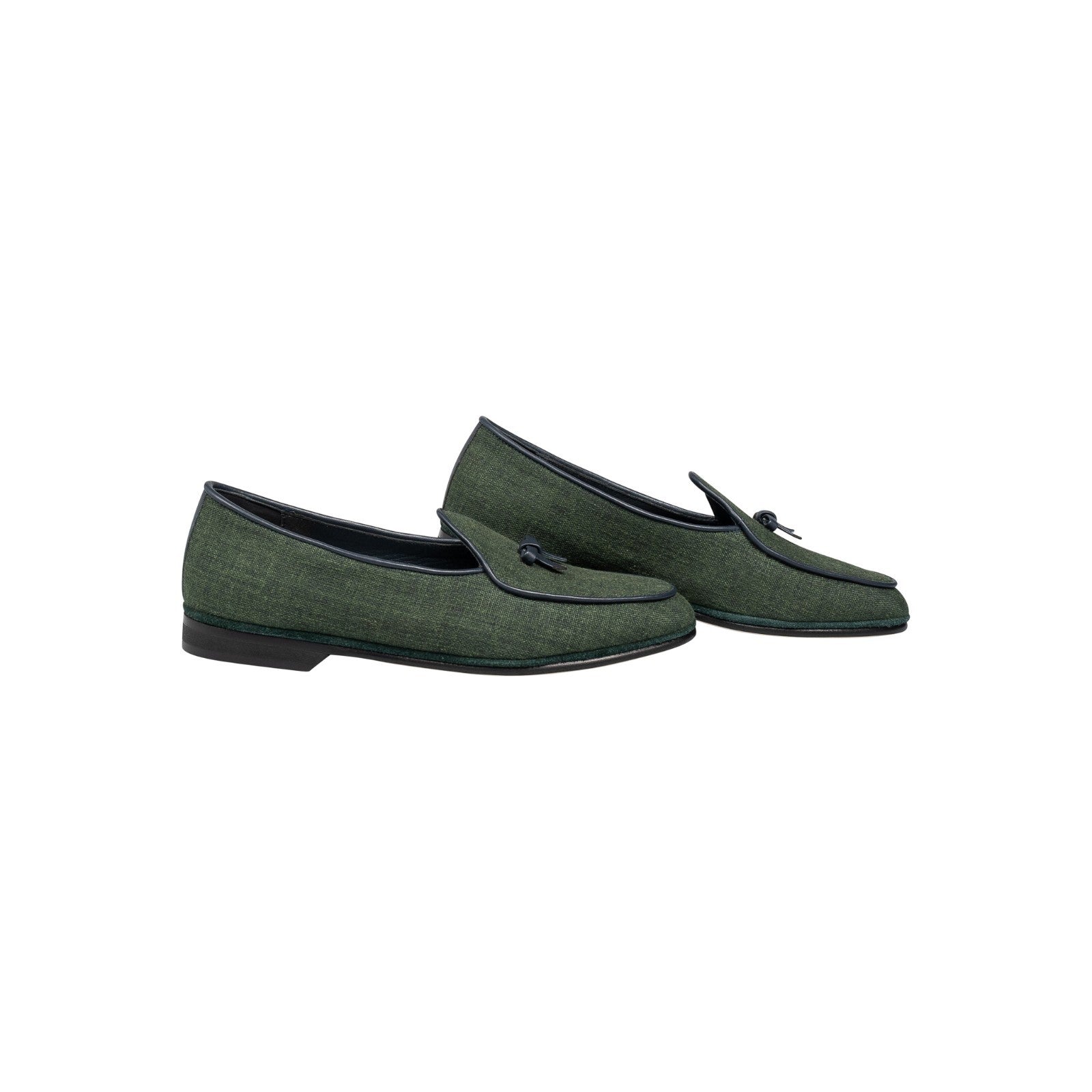650$ RUBINACCI NAPOLI Marphy Loafers Shoes Green Linen Leather Trim 6 UK 7 US
