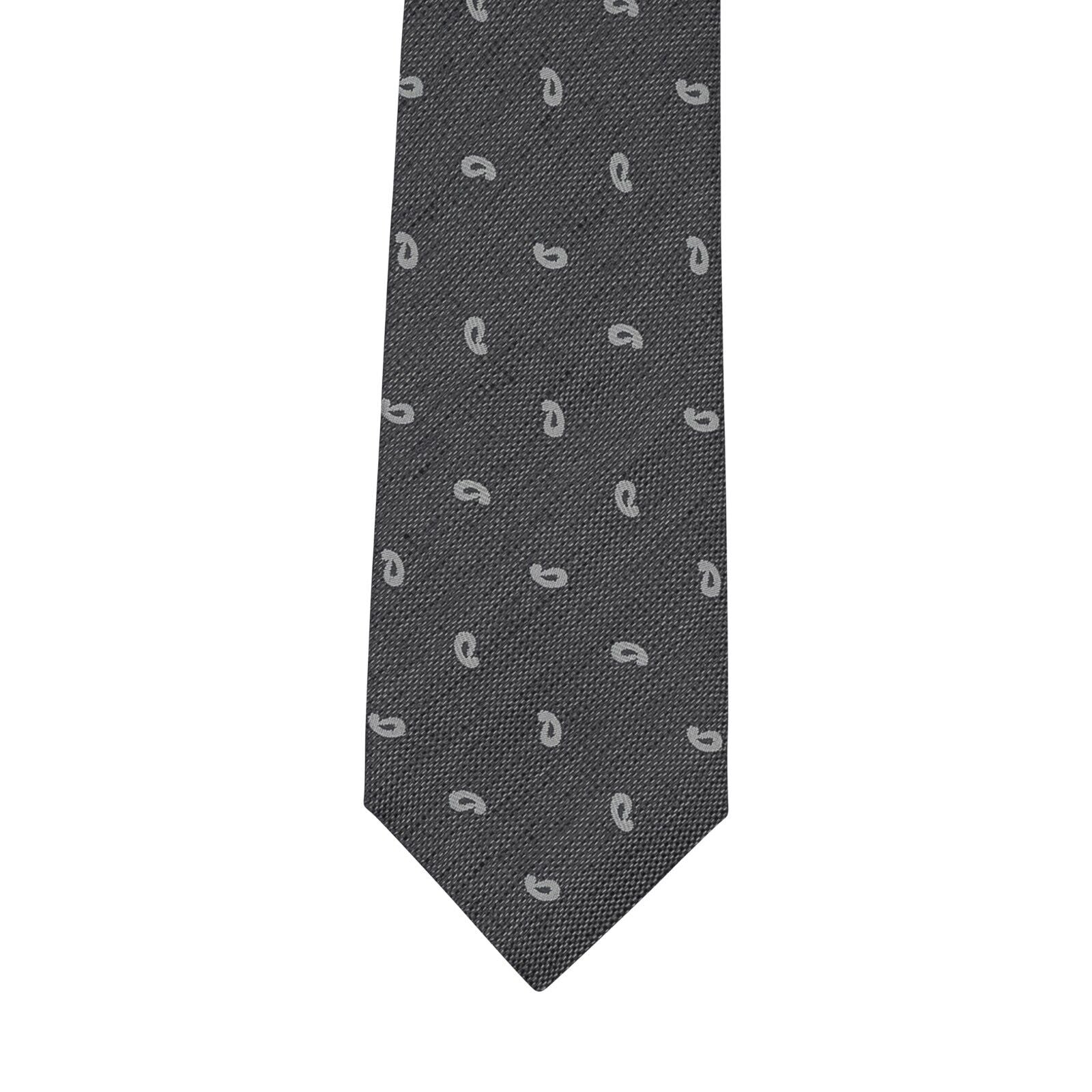 $330 KITON NAPOLI 7 - Fold Tie Paisley Gray 100% Silk 148cm - 8.5cm