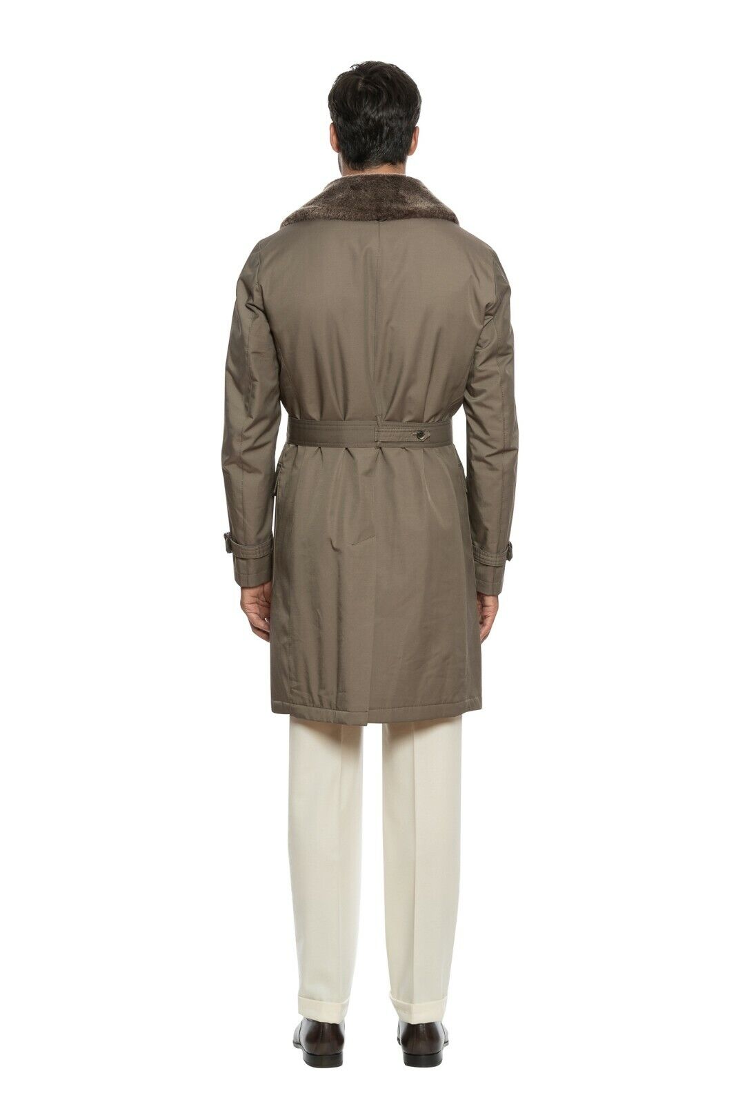 1050$ CORNELIANI Taupe Padded Trench Coat Water Resistant Fur In Wool