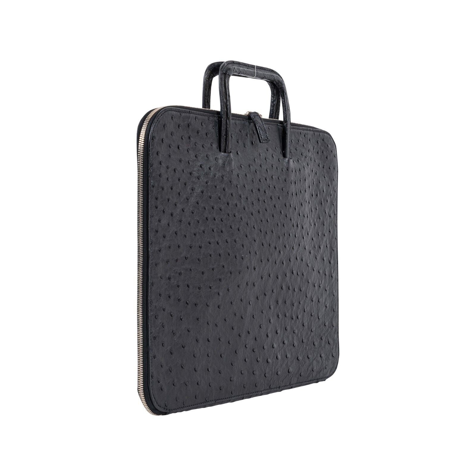 $4K LUXURY DELL'GA MILANO Handmade Black Briefcase Business Bag Genuine Ostrich