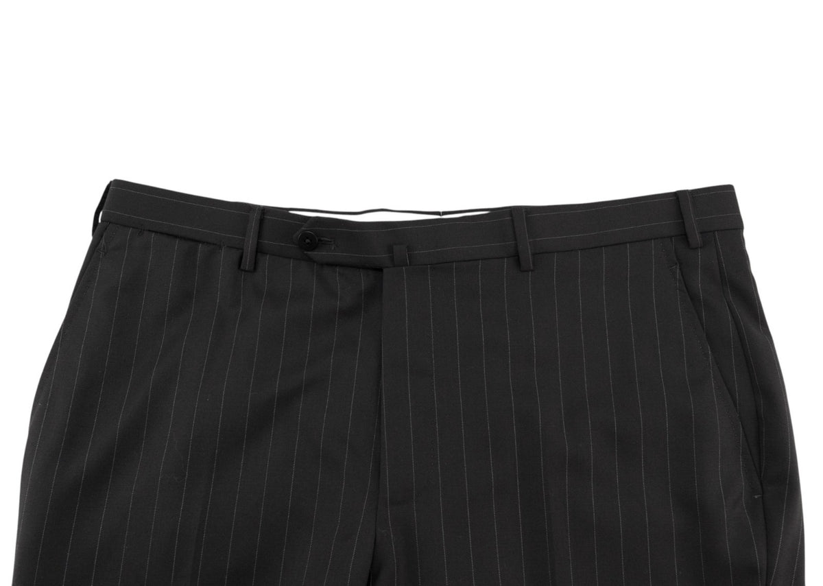 $6600 ISAIA "Gregorio" Black Hand-Sewn Suit Fine Wool Striped 46 US / 56 EU 8R