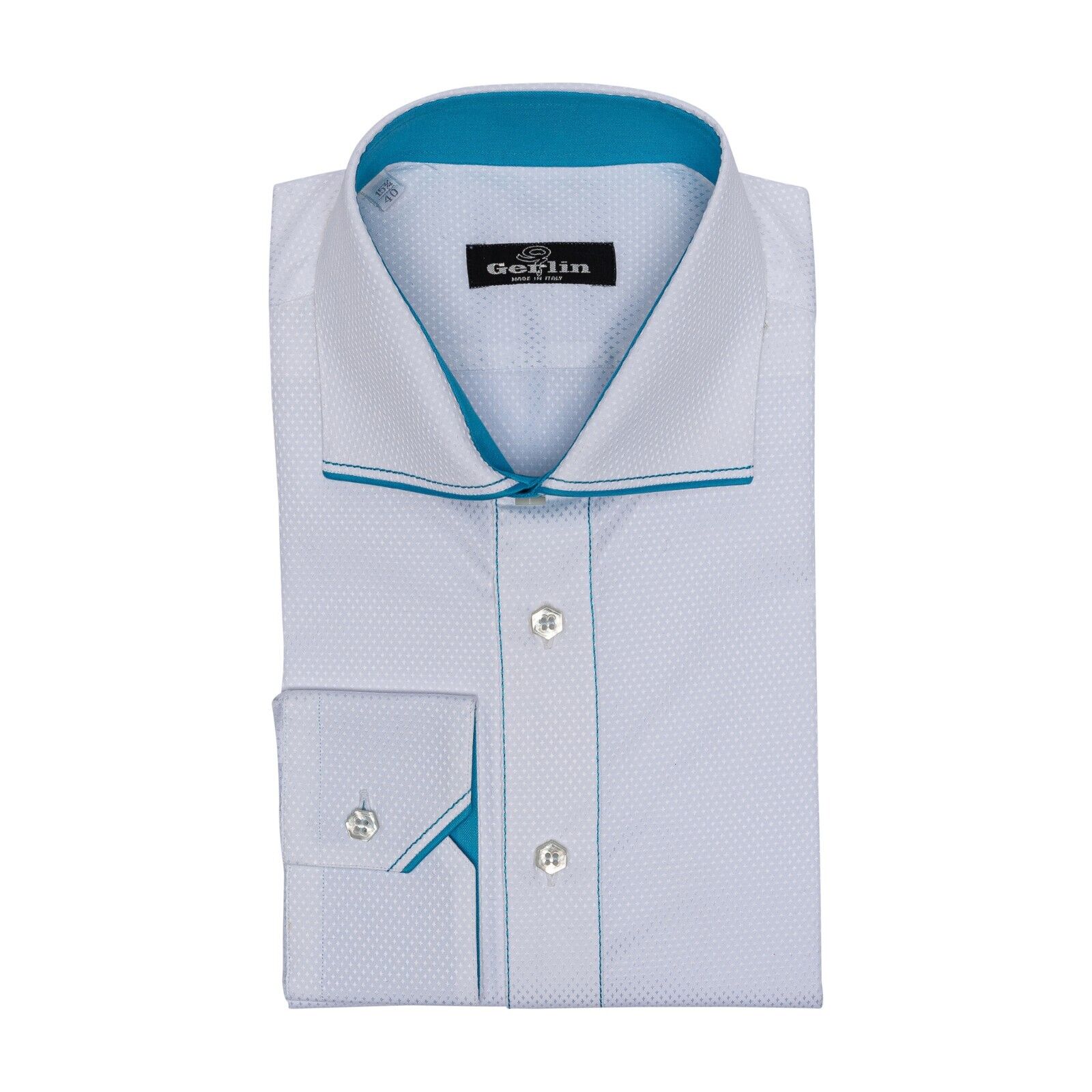 690$ ITALIAN LUXURY GERLIN Shirt White ALUMO JACQUARD Cotton  2D ZILLI