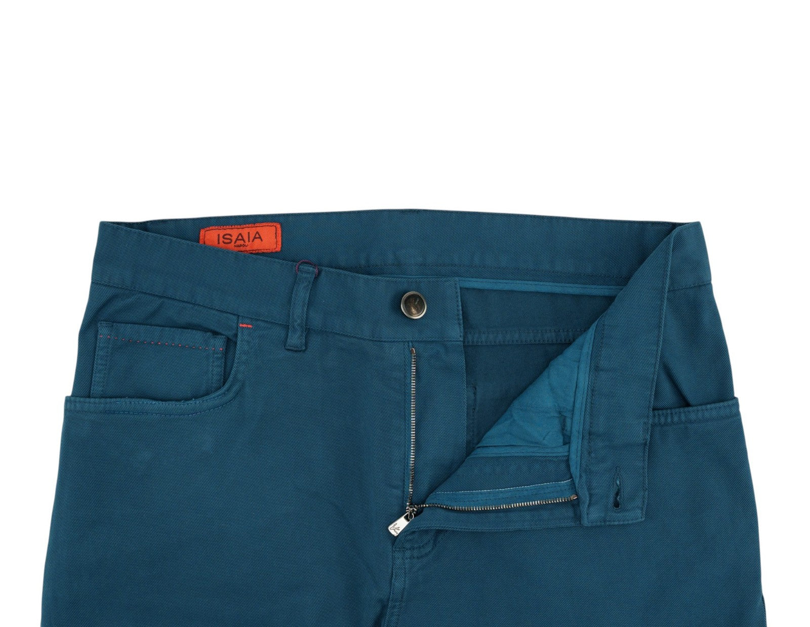 725$ ISAIA NAPOLI Petroleum Blue 5 Pocket Denim Jeans Cotton Slim 32 US / 48 EU