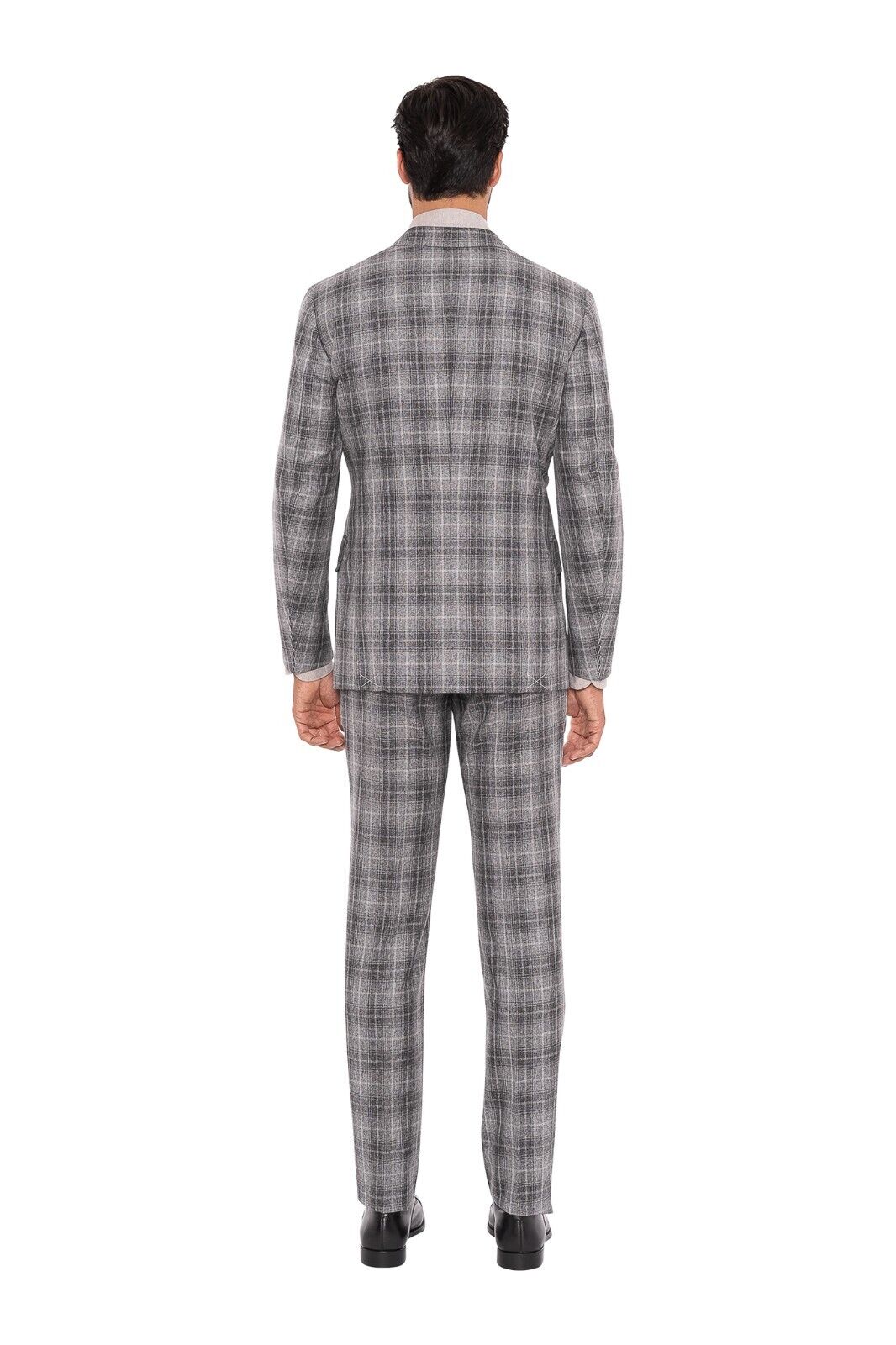 $1800 EIDOS by ISAIA NAPOLI Gray Checks Suit Cotton Wool Silk