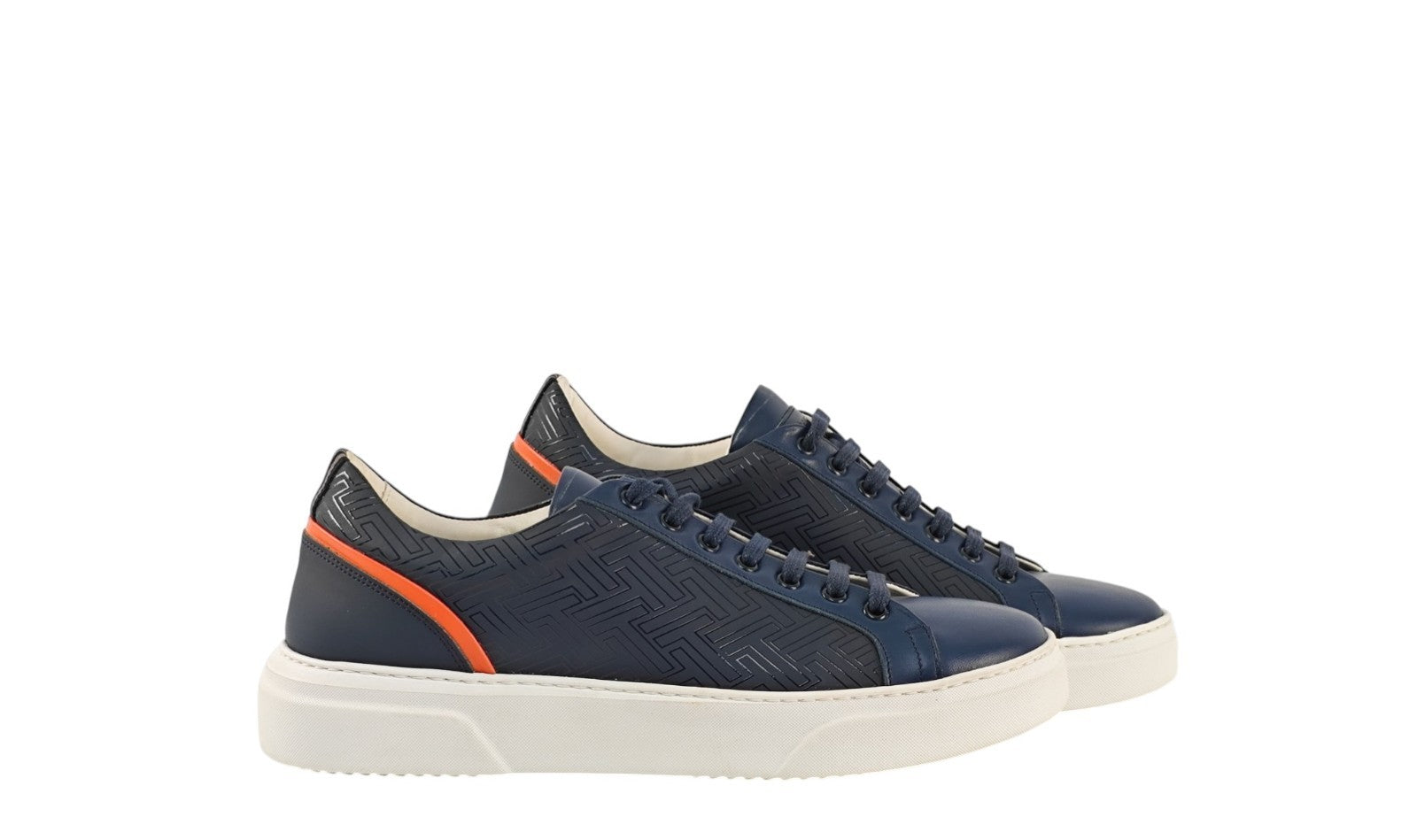 700$ TESTONI Sneaker Weaving Calf Navy Blue & Orange 8 UK / 9 US / 42 IT
