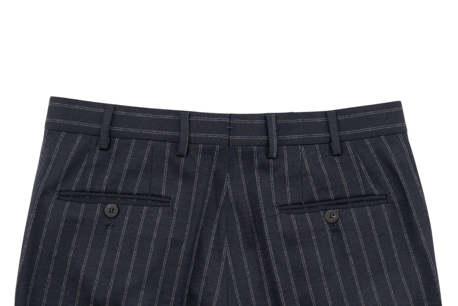 1550$ ISAIA NAPOLI Tapered Dress Pant Jersey Wool Pinstripes Blue 32 US / 48 EU