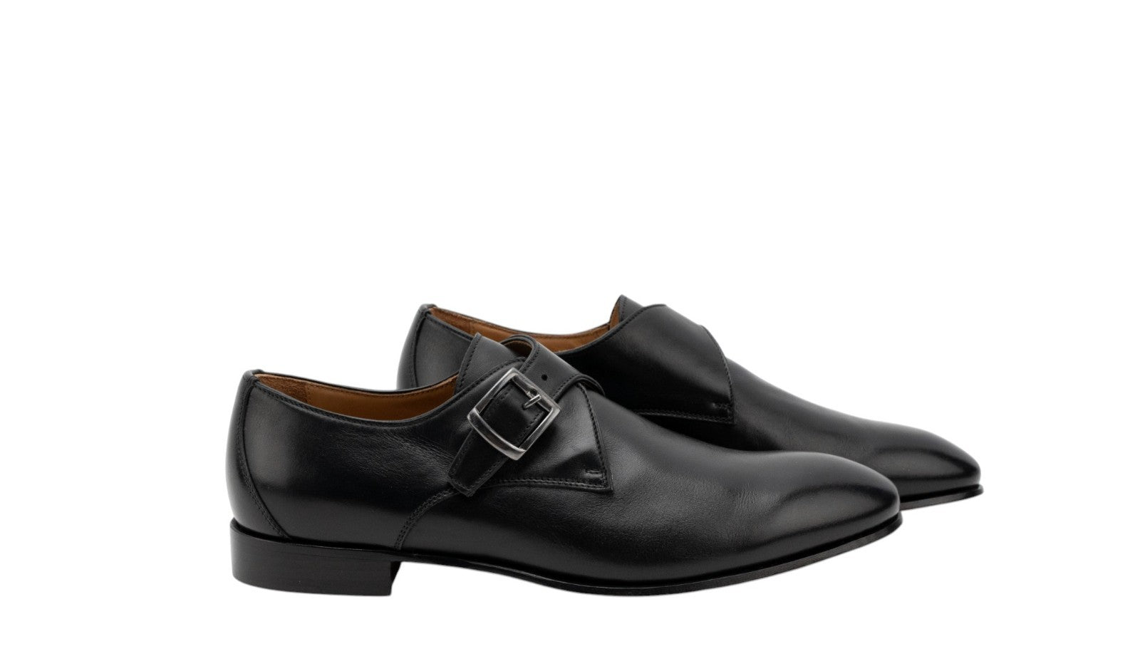 ISAIA NAPOLI Black Calfskin Leather Single Monk Strap Shoes 9 UK / 10 US / 43 IT