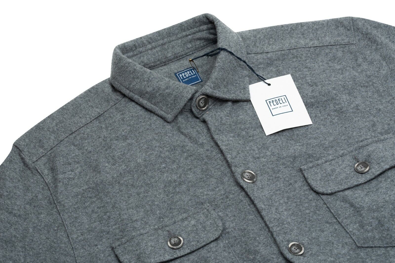 $1300 FEDELI CASHMERE Gray Oveshirt Jacket 100% Cashmere Flannel
