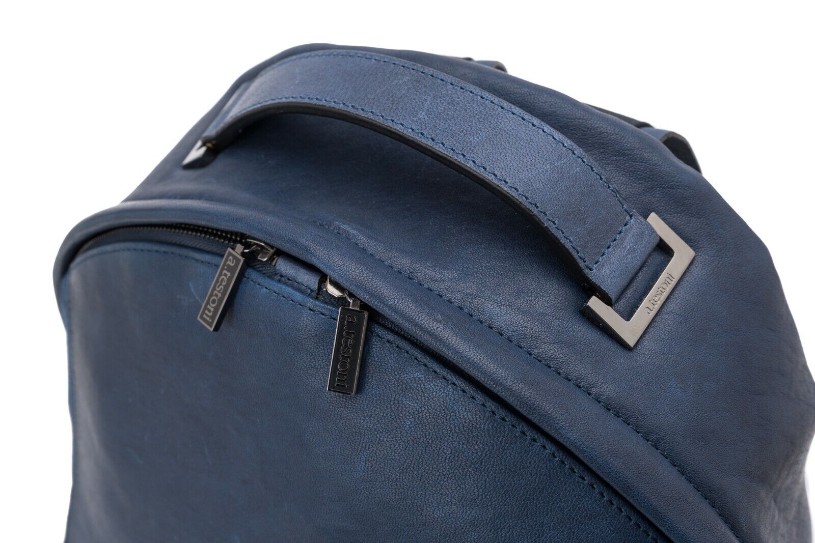 $960 Testoni Bologna Blue Indigo Luxury Backpack Jeans Denim + Washed Lambskin